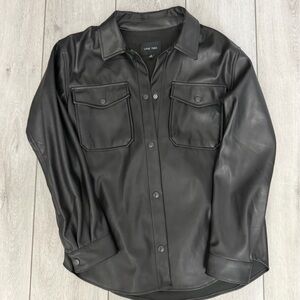 Black Faux Leather Button-Up Jacket